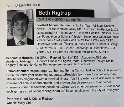 Seth Rigtrup honored as Nebo Scholar-Leader-Athlete
