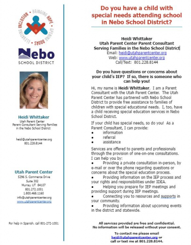Informational flyer for Heidi Whittaker