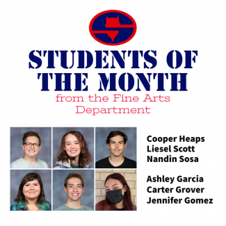 Pictures of Students of the Month: Cooper Heaps, Liesel Scott, Nandin Sosa, Ashley Garcia, Carter Grover and Jennifer Gomez.