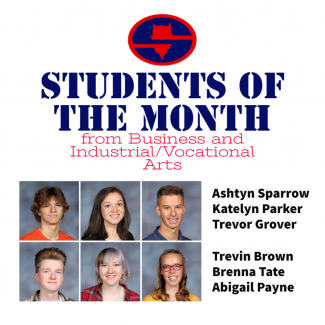 Pictured are our students of the month for December.  Ashtyn Sparrow, Katelyn Parker, Trevor Grover, Trevin Brown, Brenna Tate, and Abigail Payne.